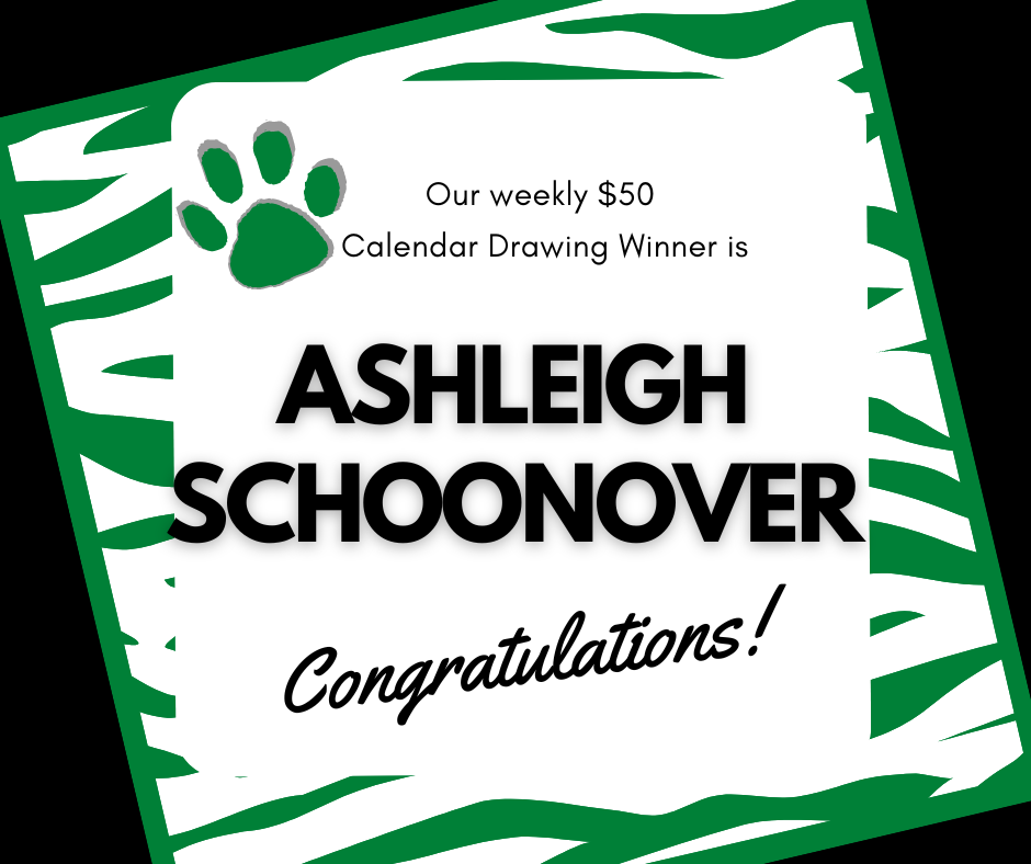 9.12 Weekly Calendar Drawing Winner is Ashleigh Schoonover